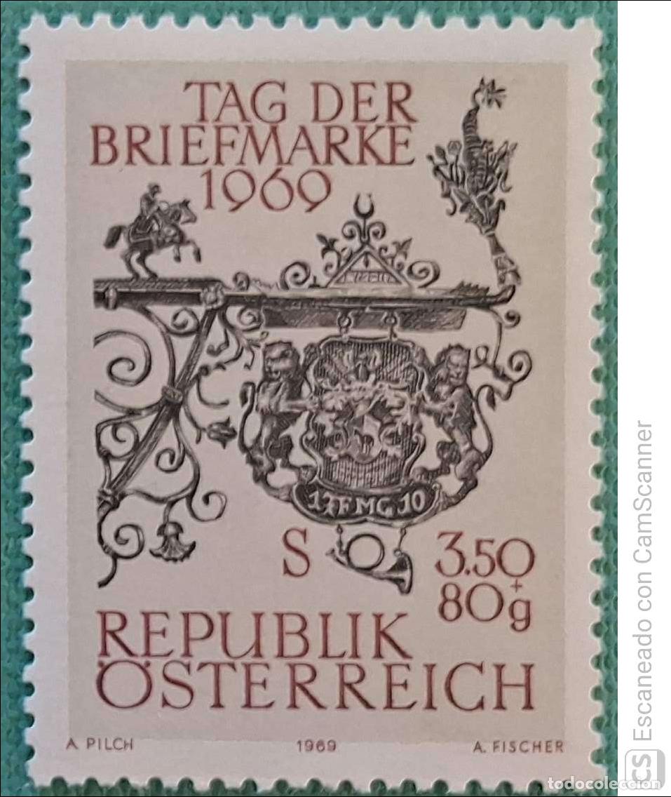 Sellos: Austria. 1141 D&iacute;a del Sello: Antiguo letrero de una posta de caballos. 1969. Sellos nuevos y numerac