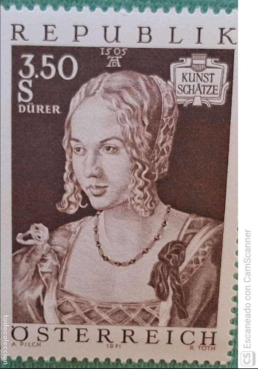 Sellos: Austria. 1191 Arte en Austria: Retrato de una veneciana por Durero. 1971. Sellos nuevos y numeraci&oacute;