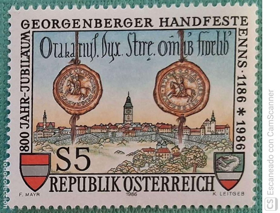 Sellos: Austria. 1684 Pacto sucesorio Georgenberger Handfeste. 1986. Sellos nuevos y numeraci&oacute;n Yvert.