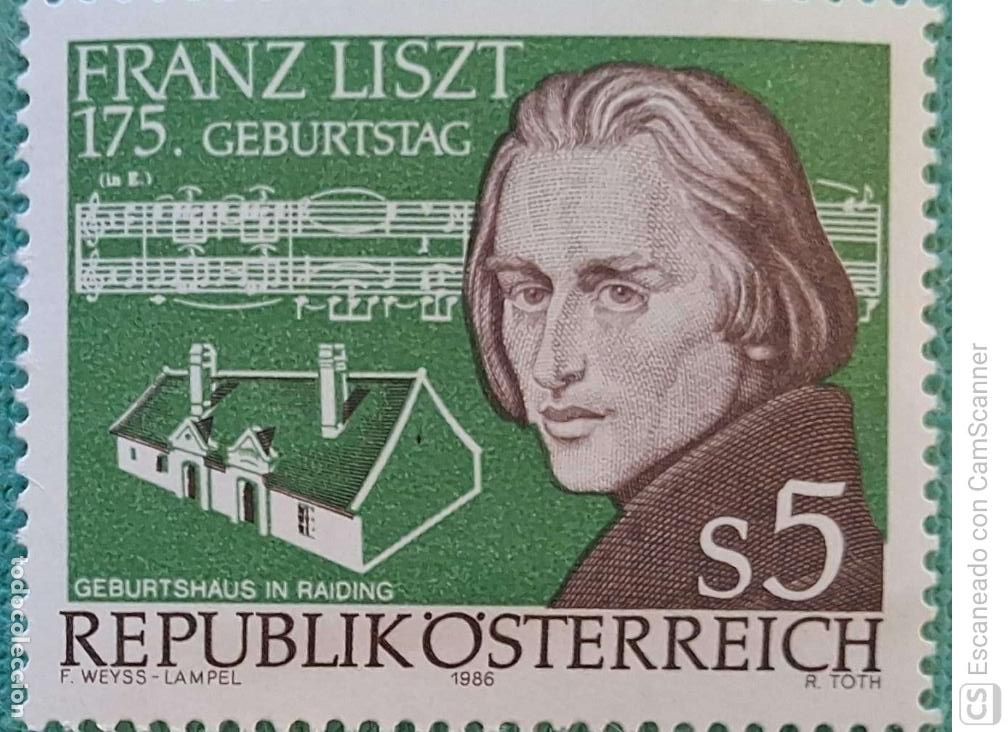 Sellos: Austria. 1694 Franz Liszt, compositor. 1986. Sellos nuevos y numeraci&oacute;n Yvert.