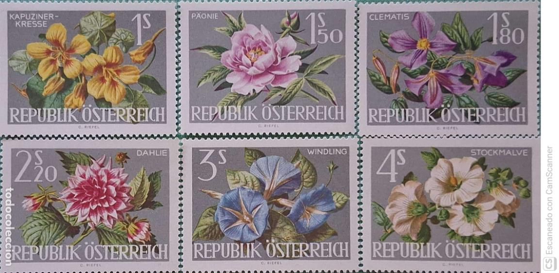 Sellos: Austria. 983/88 Exposici&oacute;n internacional de Horticultura: Flores. 1964. Sellos nuevos y numeraci&oacute;n