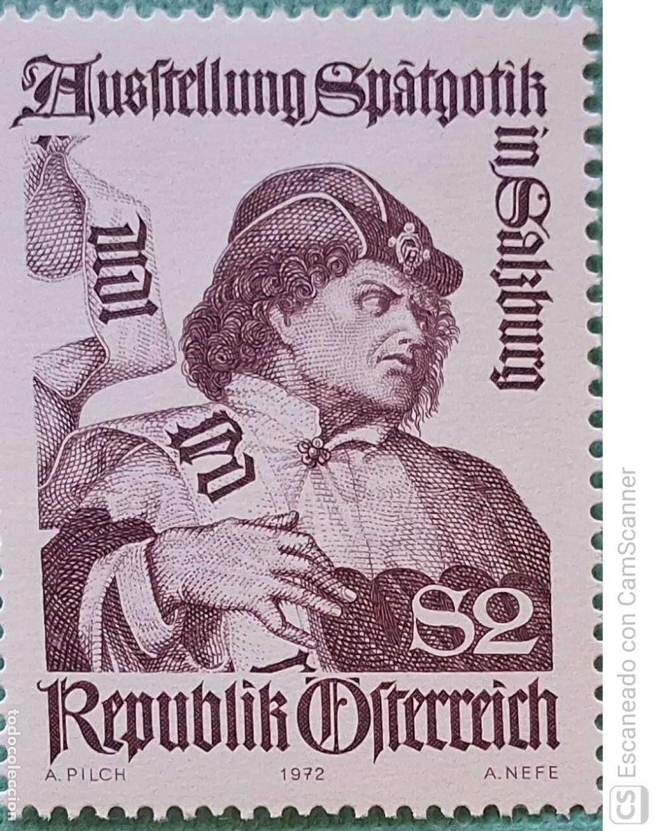 Sellos: Austria. 1221 Arte g&oacute;tico en Salzburgo: S. Helmes de C. Laib. 1972. Sellos nuevos y numeraci&oacute;n Yvert