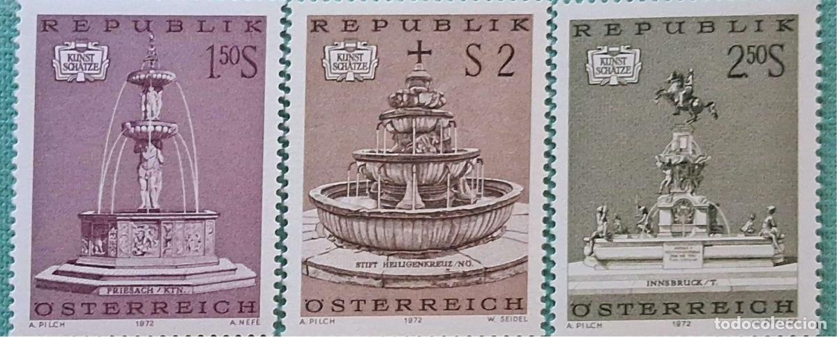 Sellos: Austria. 1211/13 Tesoros de arte de l'Austria: Fuentes. 1972. Sellos nuevos y numeraci&oacute;n Yvert.