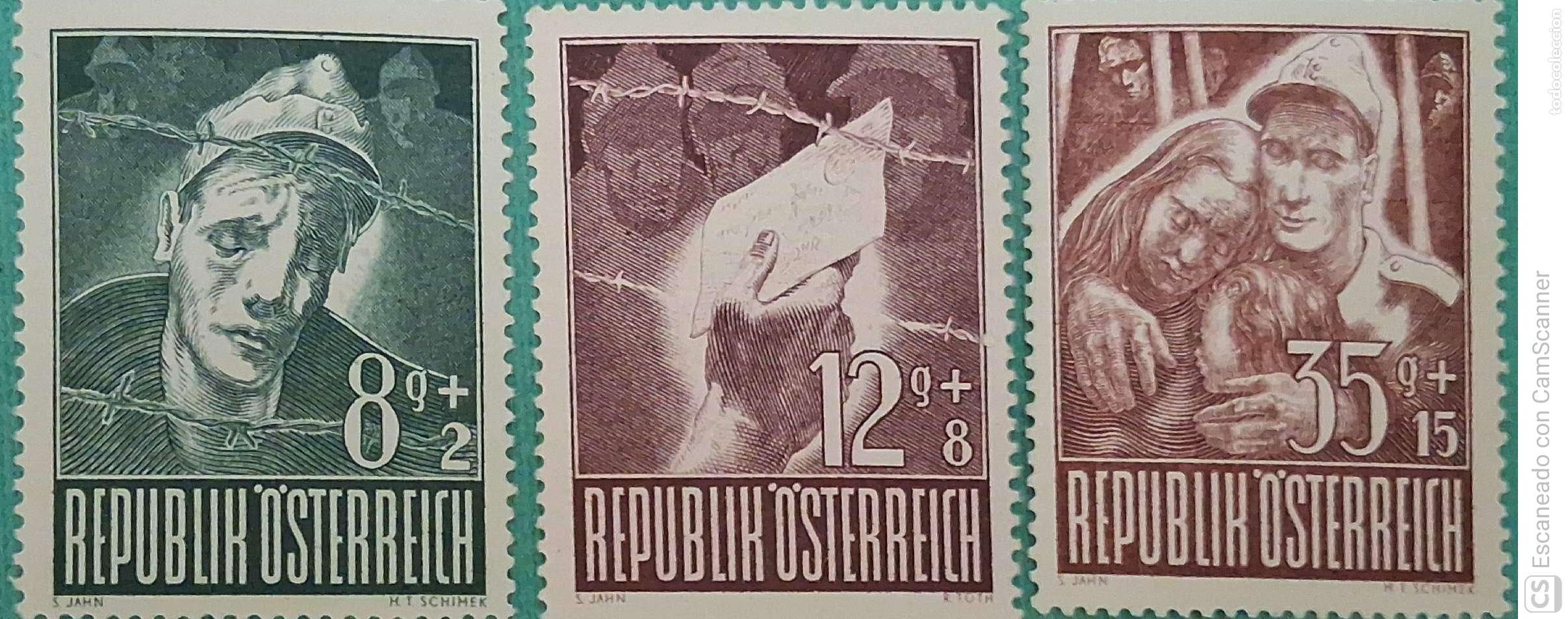 Sellos: Austria. 687/688 y 690 Emisi&oacute;n pro prisioneros de guerra. 1947. Sellos nuevos y numeraci&oacute;n Yvert.