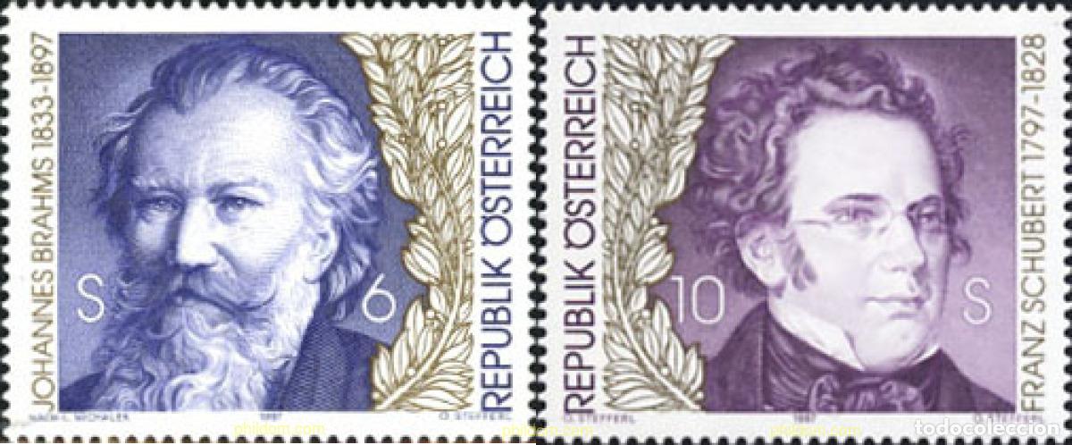 Sellos: 50196 MNH AUSTRIA 1997 CENTENARIO DE LA MUERTE DE JOHANNES BRAHMS Y BICENTENARIO DEL NACIMIENTO DE
