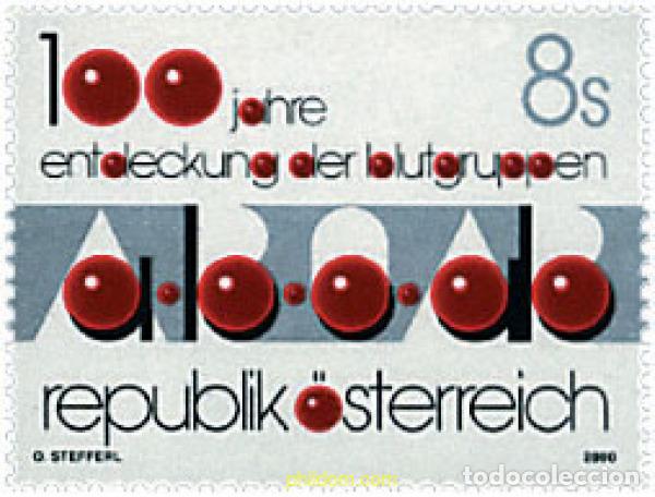 Sellos: 50245 MNH AUSTRIA 2000 CENTENARIO DEL DESCUBRIMIENTO DE LOS GRUPOS SANGUINIOS