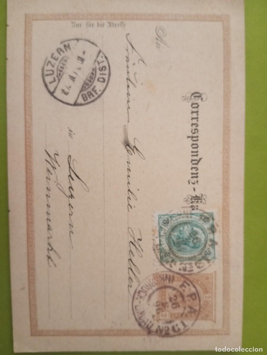 Sellos: AUSTRIA, 1896, ENTERO POSTAL CON FRANQUEO A&Ntilde;ADIDO Y MATASELLOS LLEGADA A SUIZA