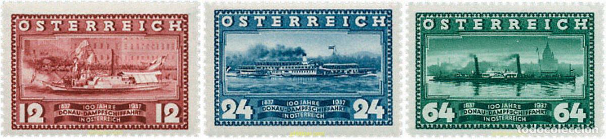 Sellos: 119153 MNH AUSTRIA 1937 CENTENARIO DE LA NAVEGACION A VAPOR SOBRE EL DANUBIO