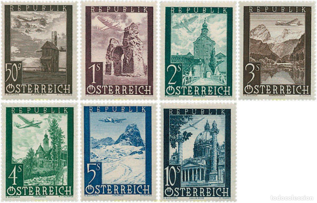 Sellos: 640168 HINGED AUSTRIA 1947 AVIONES SOBREVOLANDO PAISAJES
