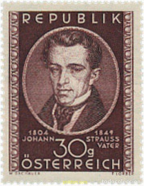 Sellos: 119489 MNH AUSTRIA 1949 CENTENARIO DE LA MUERTE DE JOHANN STRAUSS PADRE