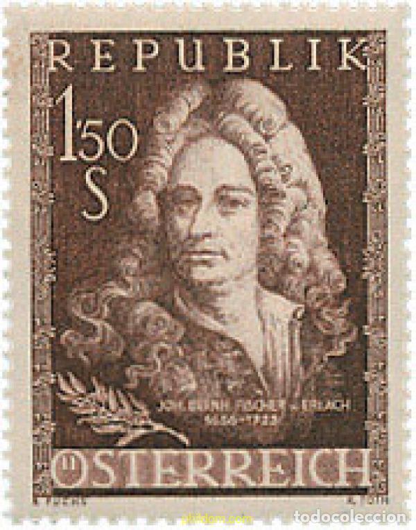Selos: 119617 MNH AUSTRIA 1956 3 CENTENARIO DEL NACIMIENTO DE JOHANN BERNHARD FISCHER VON ERLACH