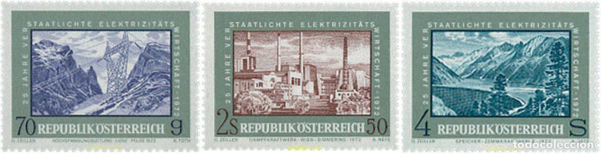 Sellos: 119926 MNH AUSTRIA 1972 25 ANIVERSARIO DE LA NACIONALIZACION DE LA ENERGIA ELECTRICA