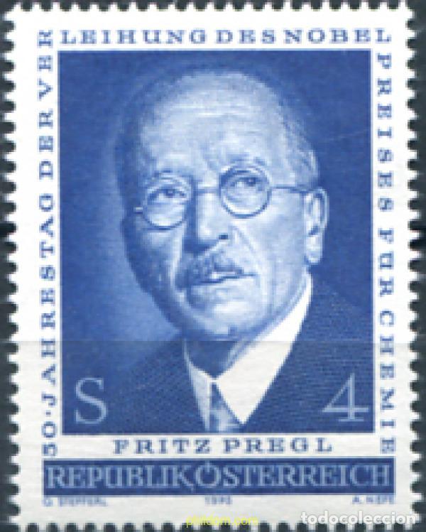 Sellos: 119970 MNH AUSTRIA 1973 50 ANIVERSARIO DE LA ENTREGA DEL PREMIO NOBEL DE QUIMICA A FRITZ PREGL