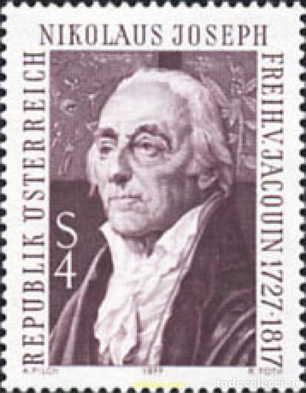 Sellos: 120046 MNH AUSTRIA 1977 250 ANIVERSARIO DEL NACIMIENTO DEL VARON NIKOLAUS JOSEPH VON JACQUIN