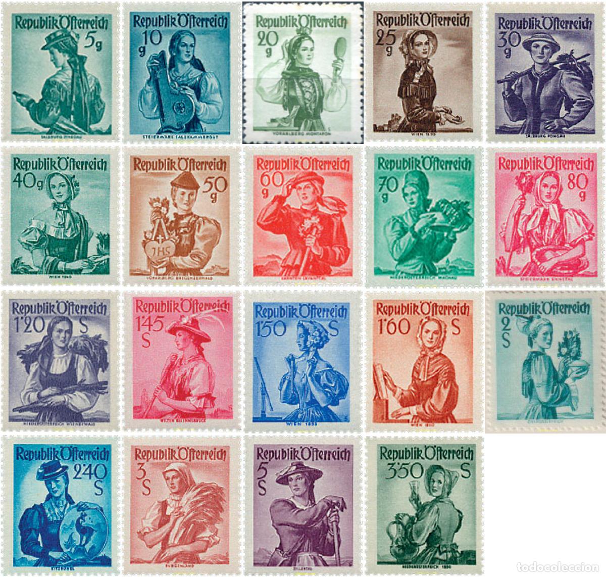 Sellos: 640303 MNH AUSTRIA 1948 TRAJES TIPICOS REGIONALES