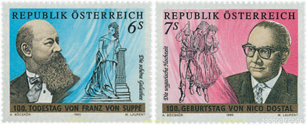 Sellos: 121237 MNH AUSTRIA 1995 CENTENARIO DE LA MUERTE DE FRANZ VON SUPPE Y CENTENARIO DEL NACIMIENTO DE N
