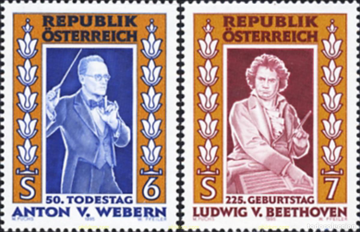 Sellos: 121244 MNH AUSTRIA 1995 50 ANIVERSARIO DE LA MUERTE DE ANTON WEBERN Y 225 ANIVERSARIO DEL NACIMIENT