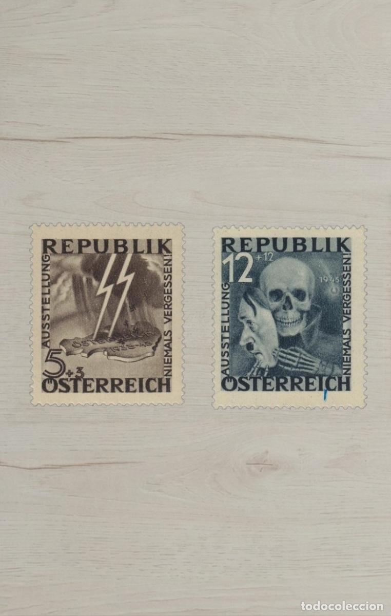 Sellos: Austria 1946 &rdquo;Niemals vergessen!&rdquo; Anti-Fascist Exhibition Complete Set 2v Mint - Hitler Mask & SS Li