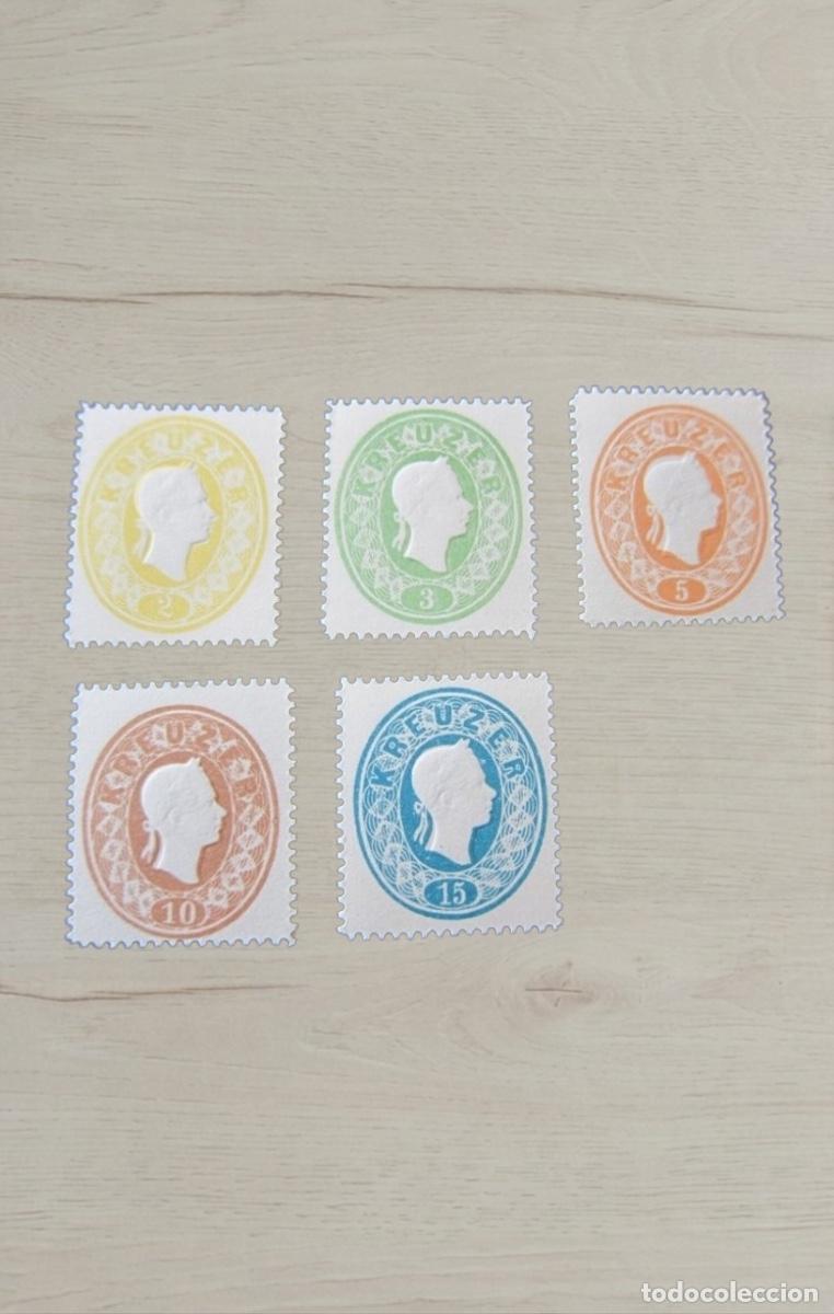 Sellos: Austria 1858-1859 Emperor Franz Joseph I Embossed Kreuzer Currency Set 5v Mint