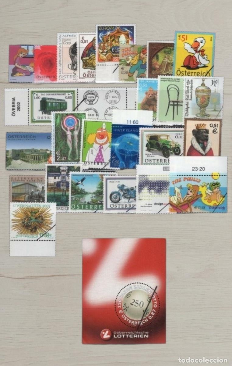 Sellos: Austria 2002 Contemporary Euro Currency Stamps & Souvenir Sheet Lot 26v - Cars Trains Comics