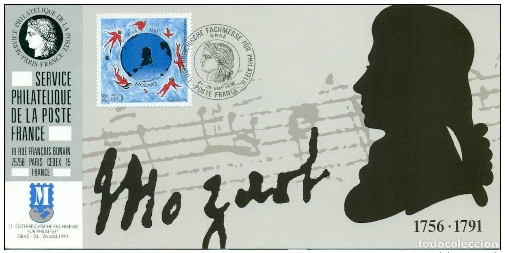 Sellos: 075 Mapa oficial Exposici&oacute;n Graz 1991 Francia FDC Wolfgang Amadeus Mozart