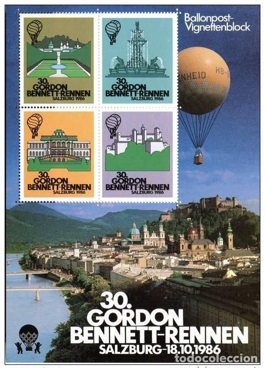 Sellos: 30&ordf; edici&oacute;n de la Copa Gordon Bennett Salzburgo 18 octubre 1986 Ficha etiquetas para Austria