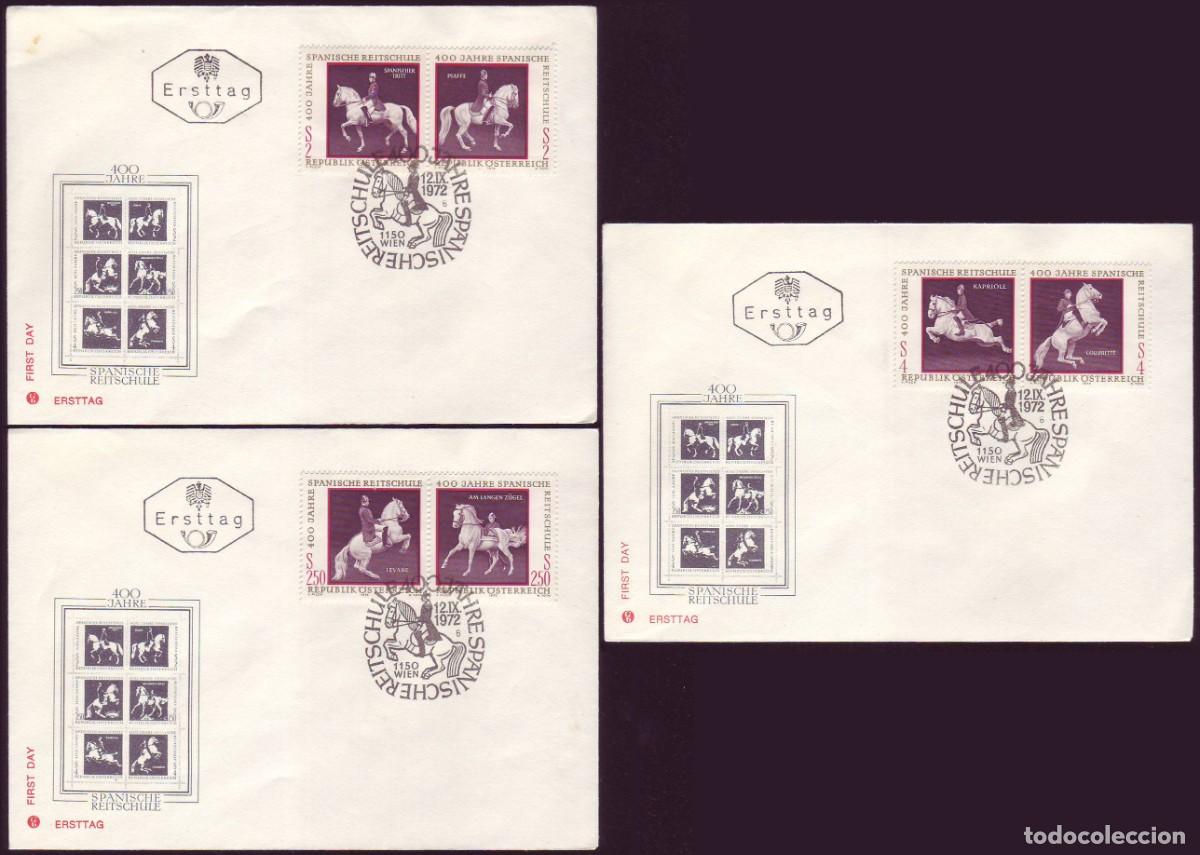 Sellos: 3 FDC Austria 1972 | 400y Spanish Riding School Vienna (Lipizzaners) | Yv 1224/9 - Mi 1395/400