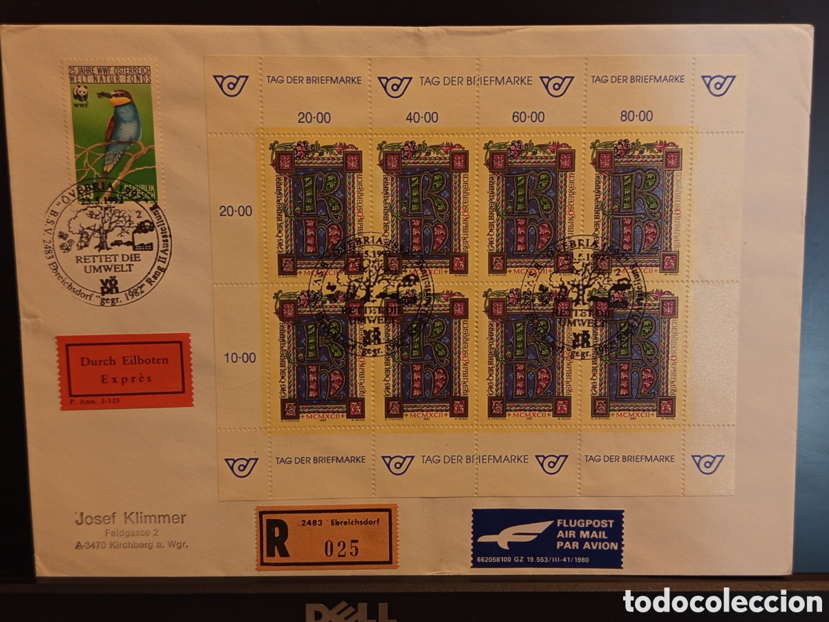 Sellos: &rdquo;Sobre certificado Austria 1992 - Expr&eacute;s/A&eacute;reo - WWF + Tag der Briefmarke&rdquo;