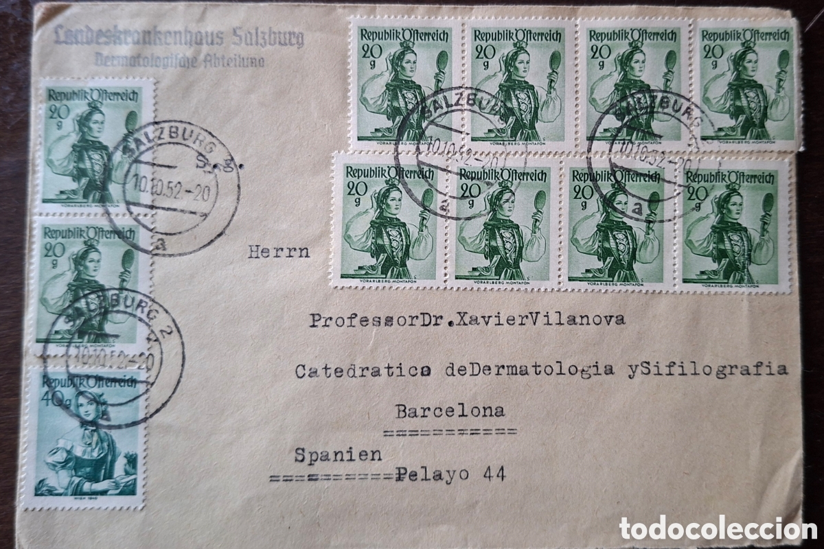 Sellos: Carta enviada desde Austria a Barcelona 1952