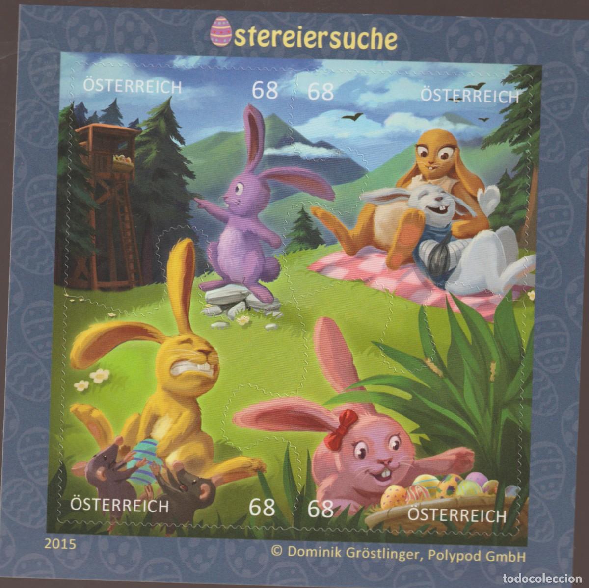Sellos: Austria 2015 - Comicmarken-Puzzle - Osterhasen (Block) mnh**