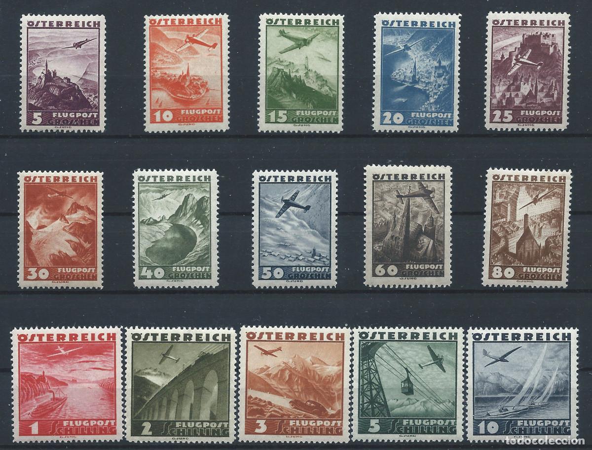 Sellos: Autriche PA N&deg;32/46** (MNH) 1935 - Avion survolant des paysages