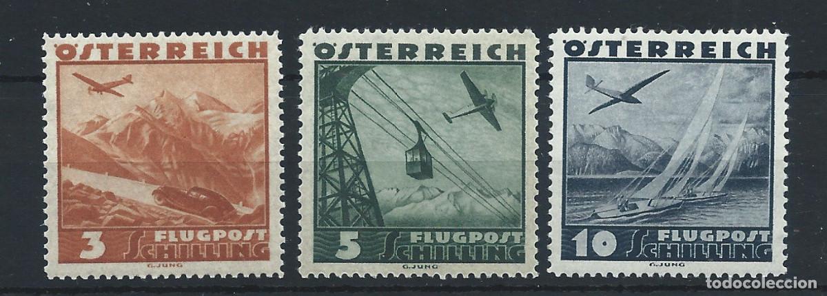 Sellos: Autriche PA N&deg;44/46** (MNH) 1935 - Avion survolant des paysages