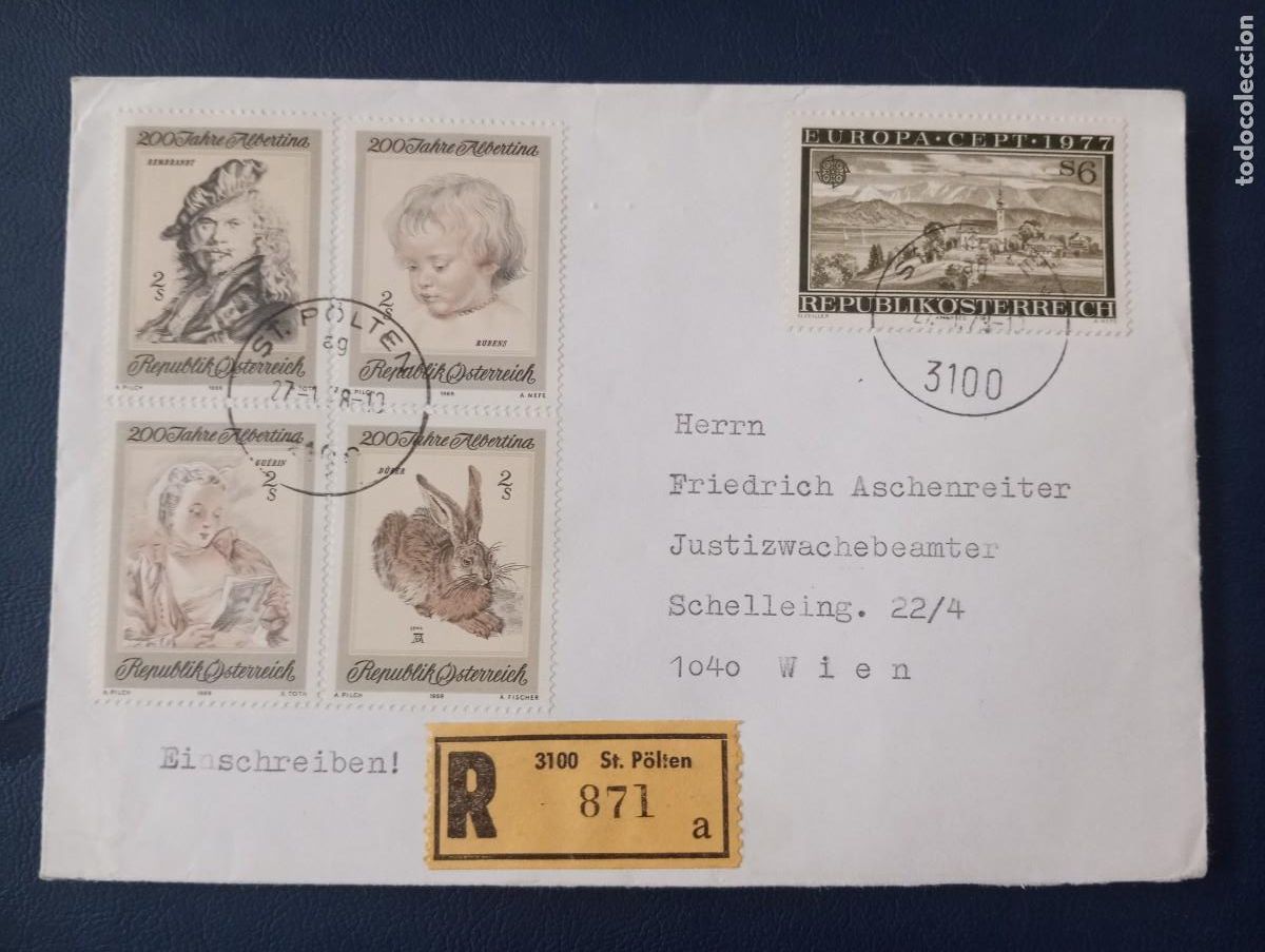 Sellos: AUSTRIA, CERTIFICADO DE SAINT POLIEN, GRABADOS Y EUROPA 77 VER DORSO