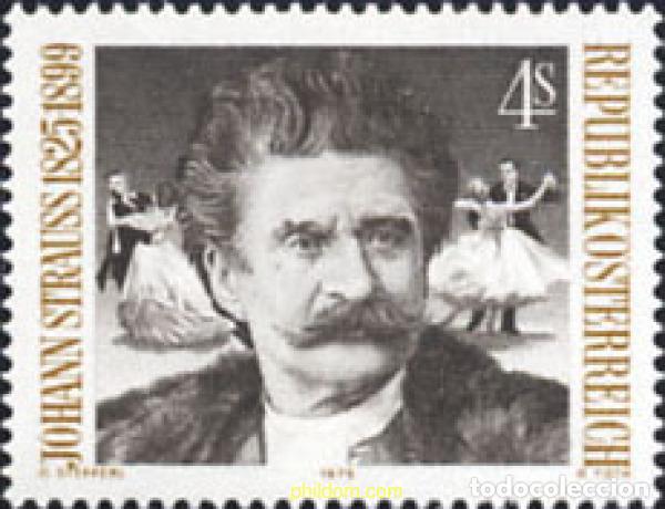 Sellos: 120004 MNH AUSTRIA 1975 150 ANIVERSARIO DEL NACIMIENTO DE JAHANN STRAUSS