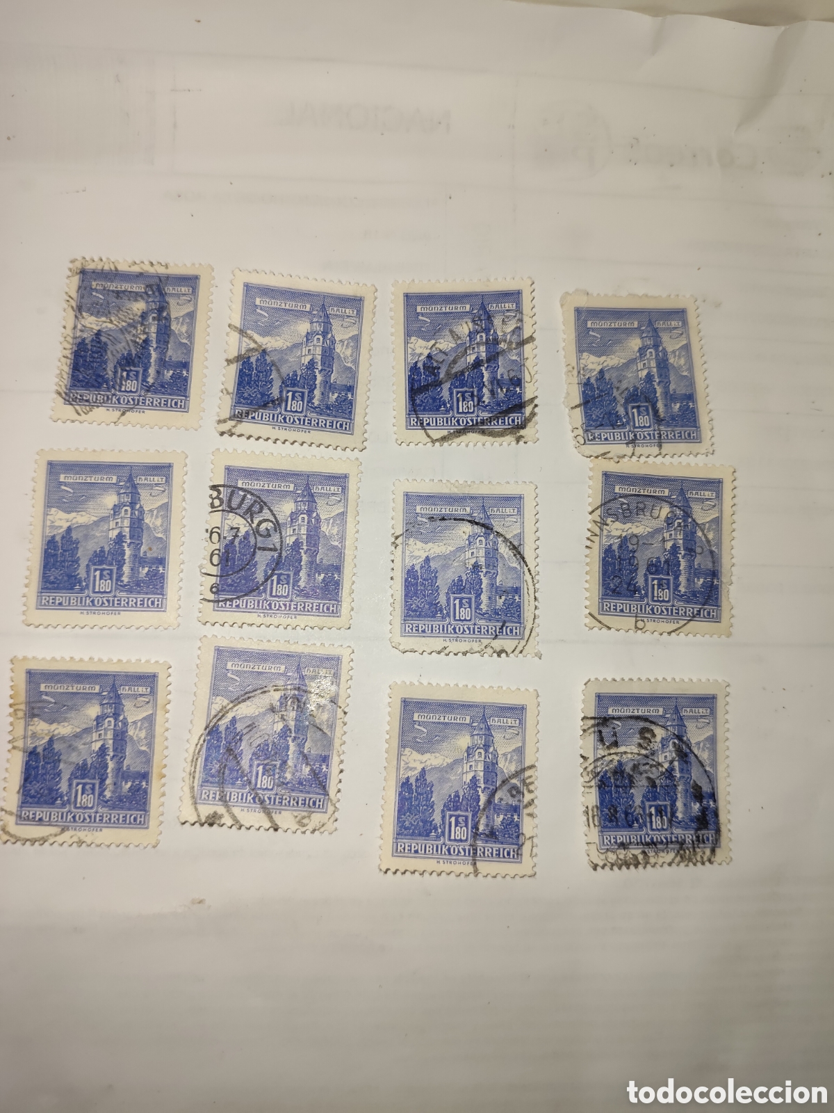 Sellos: 12 sellos de Austria torre de la moneda en Hall en Tirol 1957-60