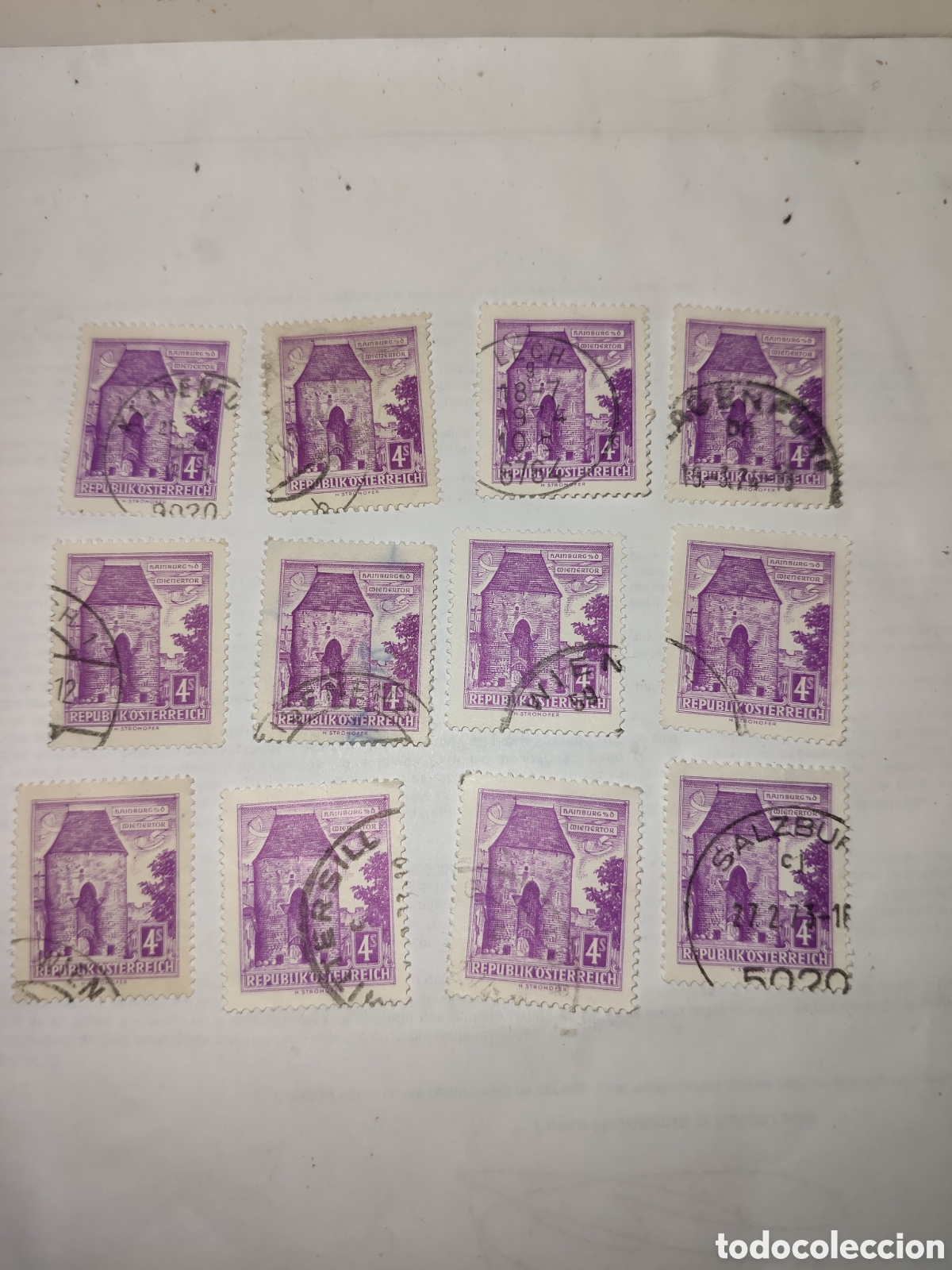 Sellos: 12 sellos de Austria puerta de Viena Hainburg 1957