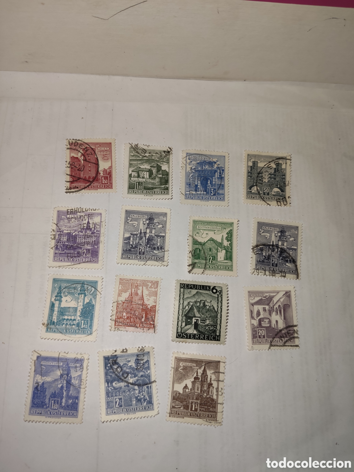 Sellos: 15 sellos antiguos variados no repetidos de Austria 1957-60