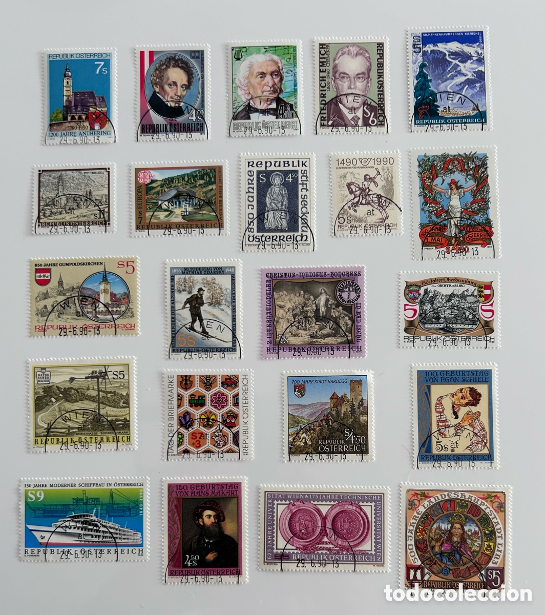 Sellos: LOTE 22 SELLOS USADOS. AUSTRIA. 1990. MISMO MATASELLOS. VIENA