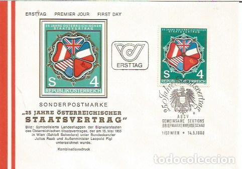 Sellos: FDC AUSTRIA ERSTTAG 25 JHARE OSTERREICHHISCHER STAATSVERTRAG WIEN 1980