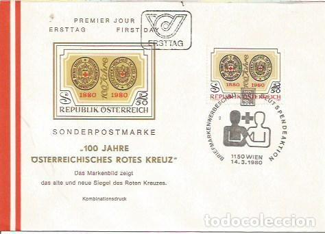 Sellos: FDC AUSTRIA ERSTTAG 100 JAHRE OSTERREICHISCHES ROTES KREUZ WIEN 1980