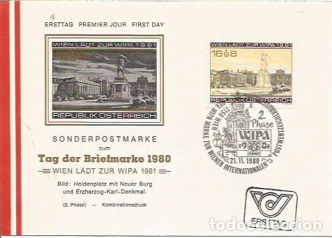 Sellos: FDC AUSTRIA ERSTTAG TAG DER BRIEFMARKE 1980