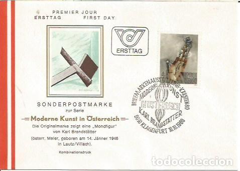 Sellos: FDC AUSTRIS ERSTTAG MEDERNE KUNST IN OSTERREICH KARL BRANDSTATTER KLAGENFURT 1980