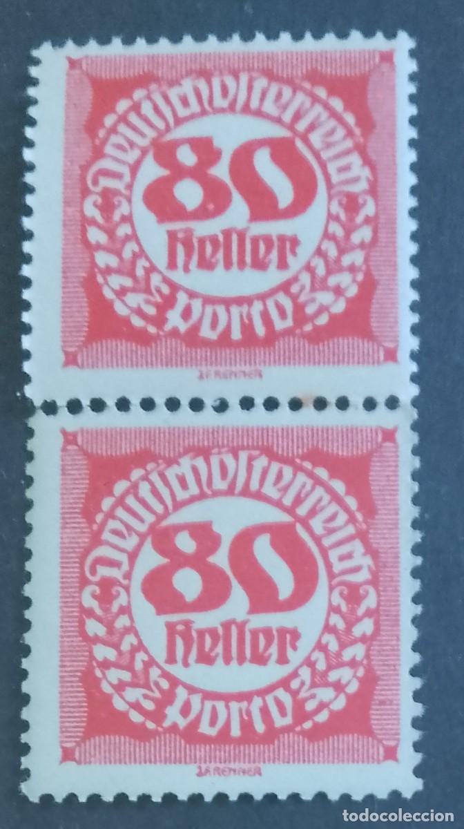 Sellos: austria - v/f 80 heller - numeral, numero - tira con dos sellos nuevos.
