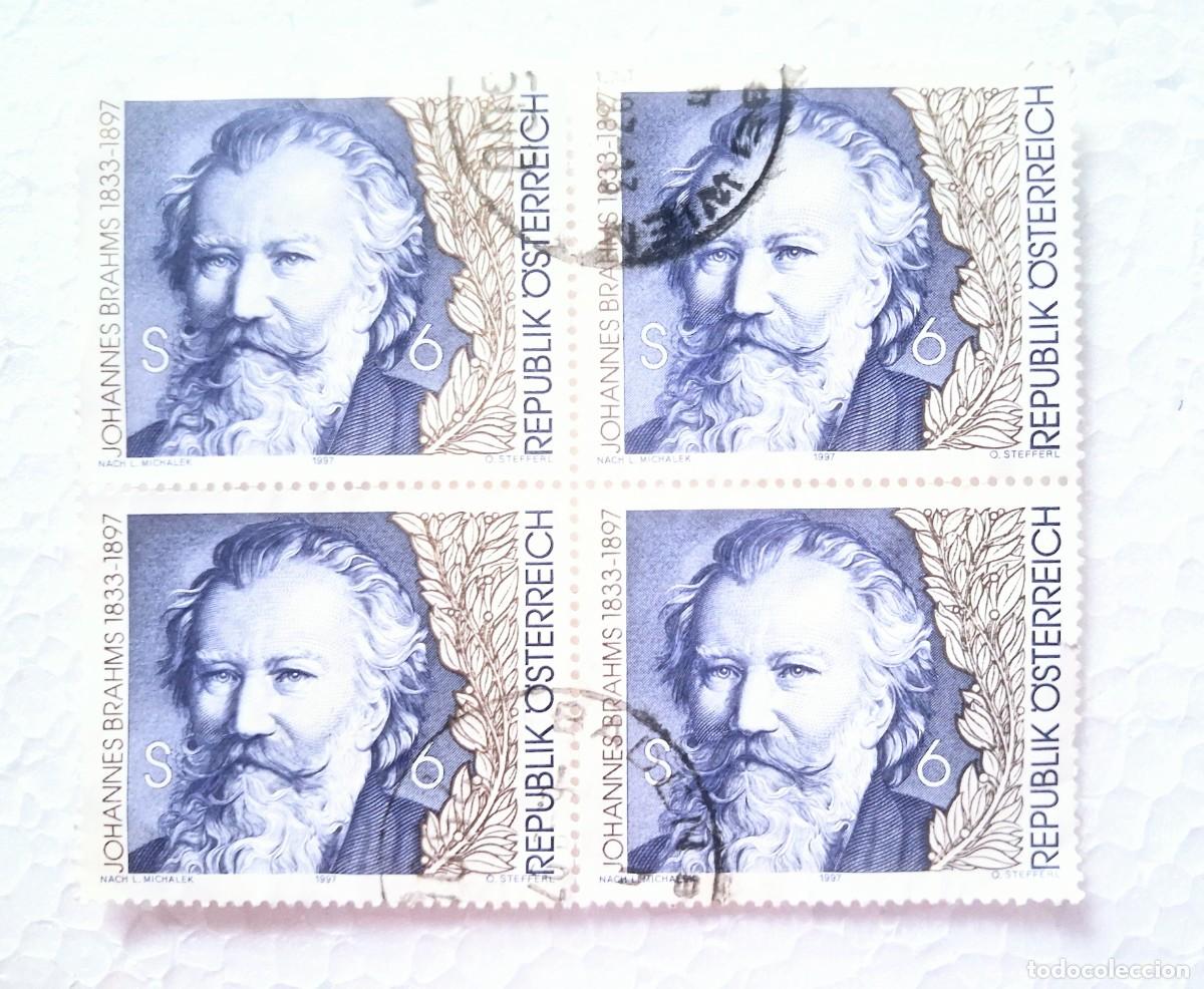 Sellos: 4 sellos Austria 1997, Johannes Brahms, matasellados