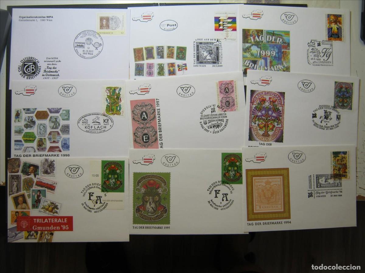 Sellos: AUSTRIA LOTE DE 20 FDC SPD PRIMER D&Iacute;A, D&Iacute;A DEL SELLO 1985 A 200 + 2012 LUJO.