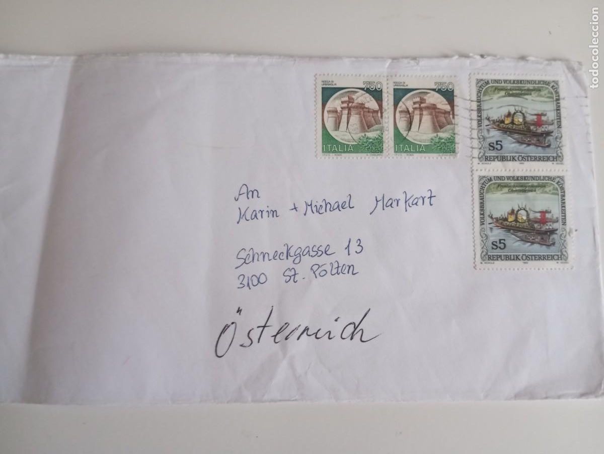 Sellos: AUSTRIA, 1993, FRANQUEO DE AUSTRIA E ITALIA, CIRCULADO EN AUSTRIA
