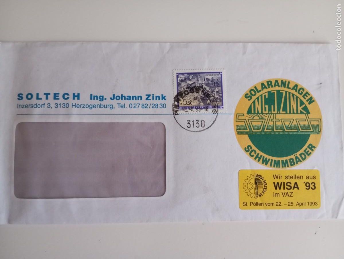 Sellos: AUSTRIA, 1993, SOBRE DE SOLTECH