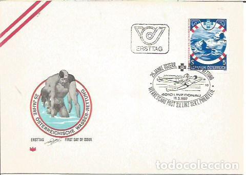 Sellos: FDC AUSTRIA ERSTTAG 25 JHARE OSTERREICHISCHE WASSER RETTUNG LINZ DONALI 1982