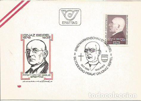 Sellos: FDC AUSTRIA ERSTTAG 50 TODESTAG PRALAT DR IGNAZ SEIPEL 1982