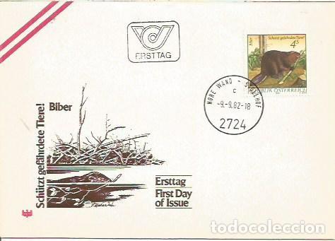 Sellos: FDC AUSTRIA ERSTTAG SCHUTZT GEFAHNRDETE TIERE BIBER 1982